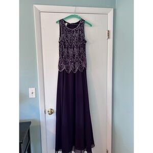 J Kara Sleeveless Beaded Pop Over Long Gown